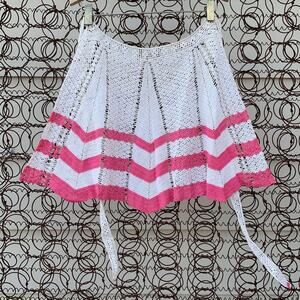Vintage crochet pink chevron waist apron